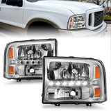 ANZO 2000-2004 Ford Excursion Crystal Headlights Chrome w/ LED 1pc